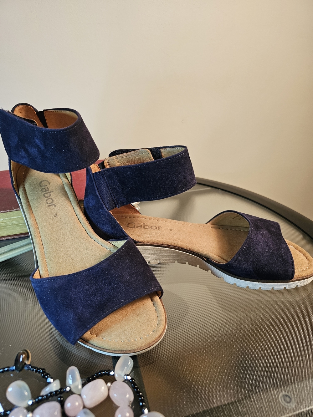 Gabor Navy Suede Women's Ankle-Strap Sandals
